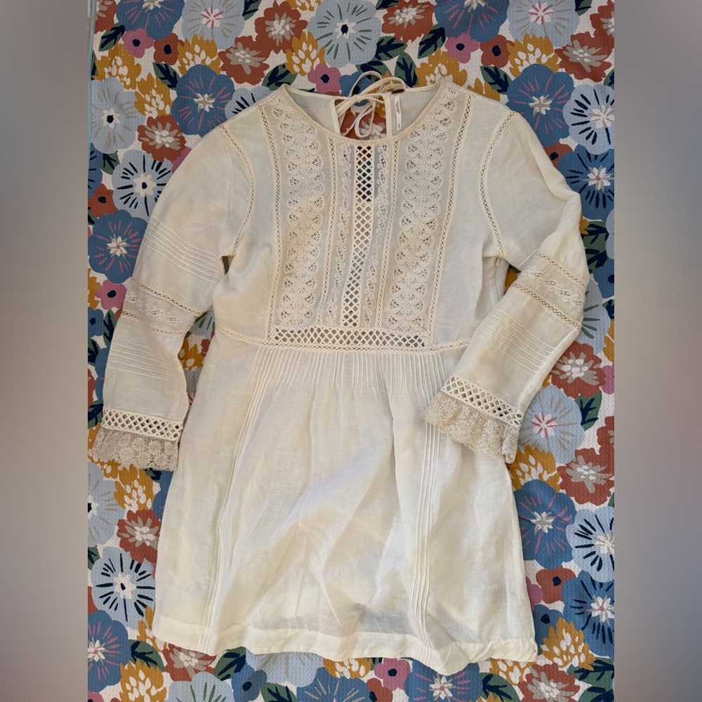 Free People Little Wings lace tunic dress in white linen blend, S